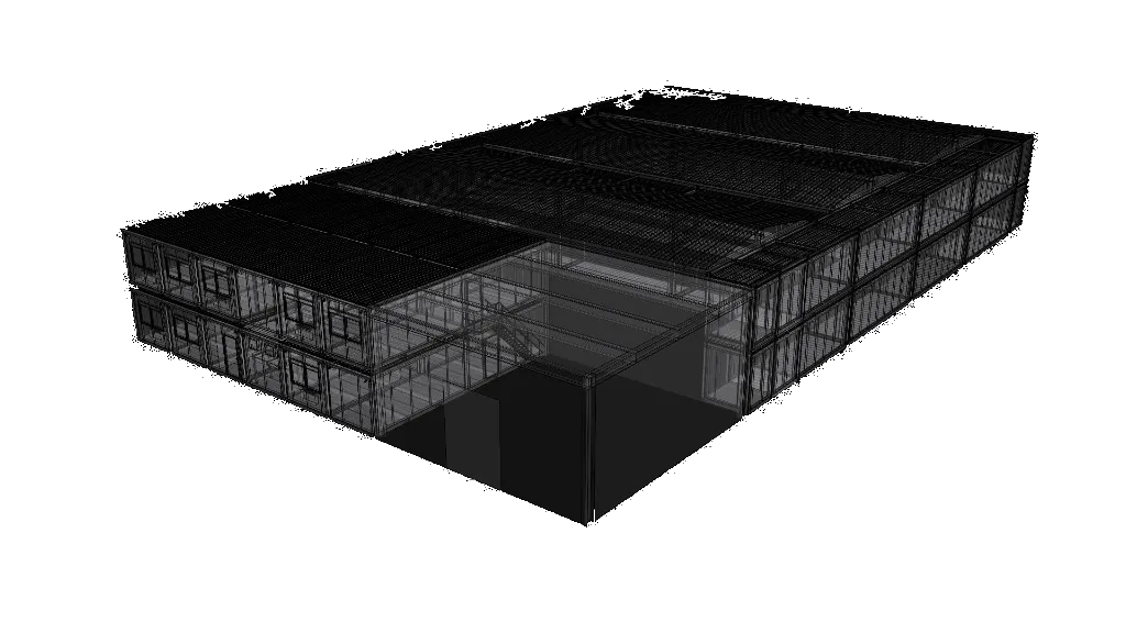 Technische schets van een op maat gebouwd modulair ModFlex-datacenter